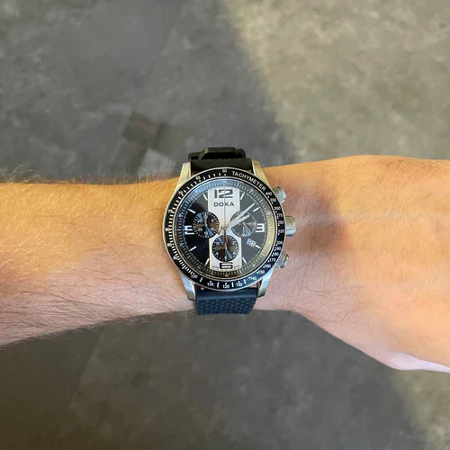 time+ FKM Rubber Tropical Quick Release Watch Strap Black on Doxa Trofeo