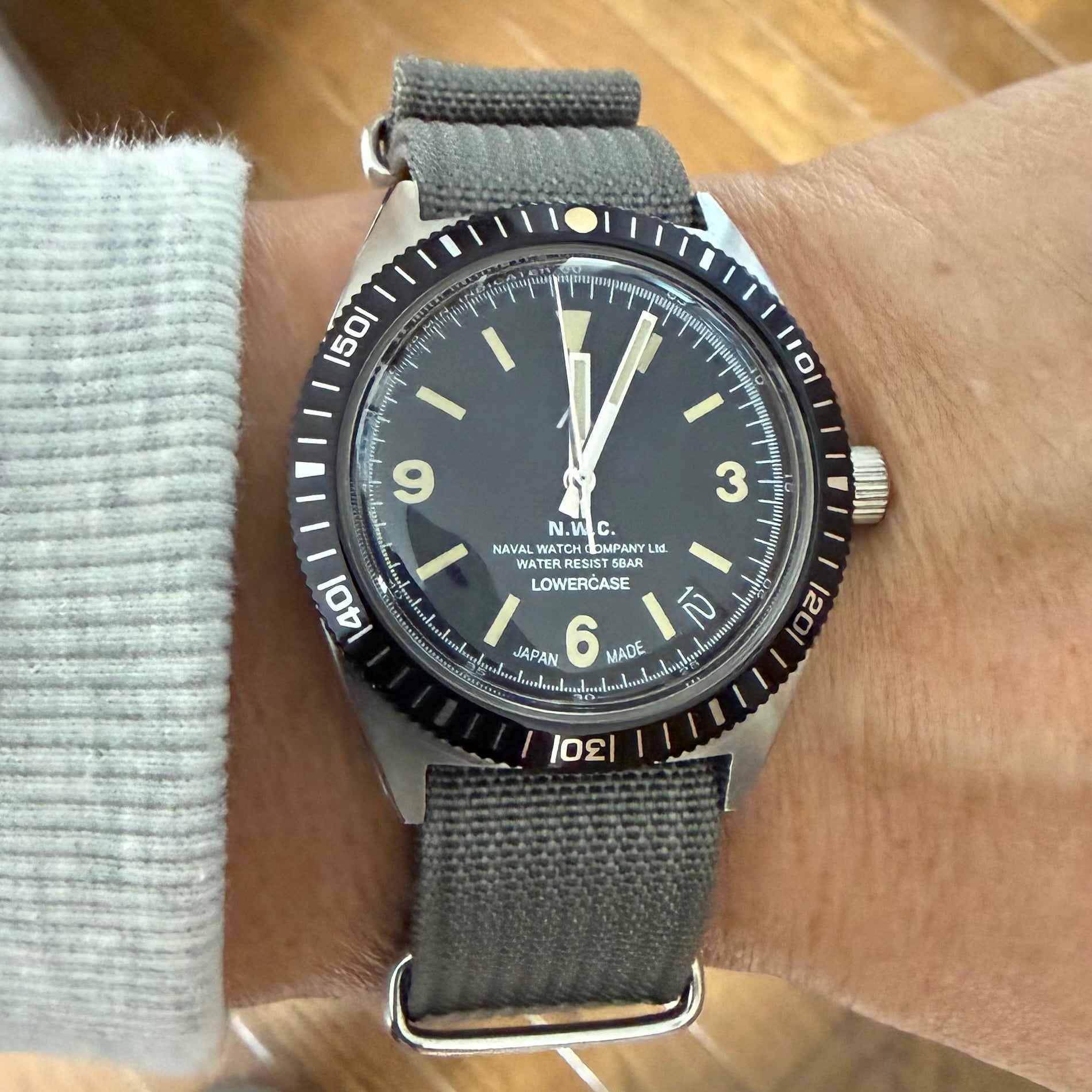 time+ Ribbed Nylon Military Watch Strap Light Grey on Naval Watch - time+