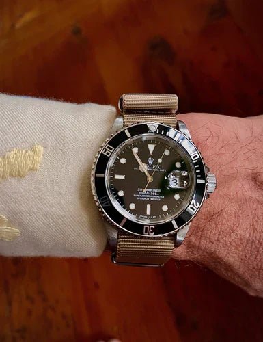 time+ Ballistic Nylon Military Watch Strap Beige on ROLEX Submariner - time+