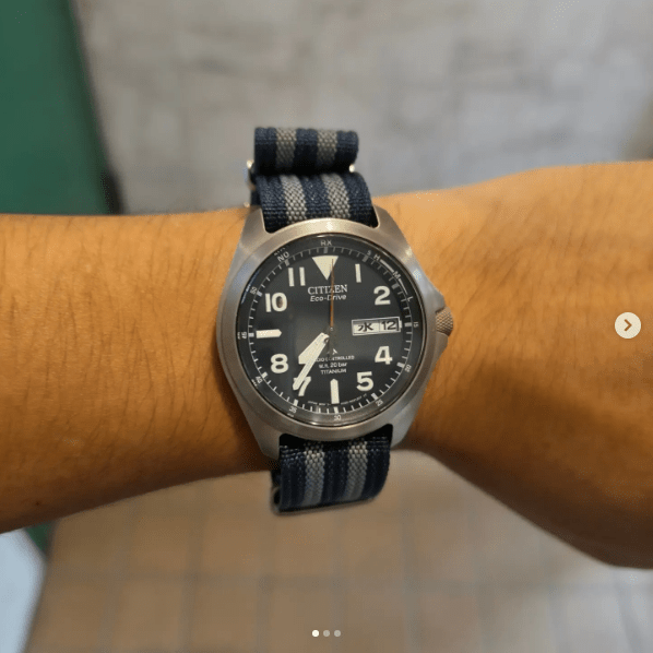 time+ Ribbed Nylon Military Watch Strap / Navy Bond - Brushed on CITIZEN PROMASTER - time+