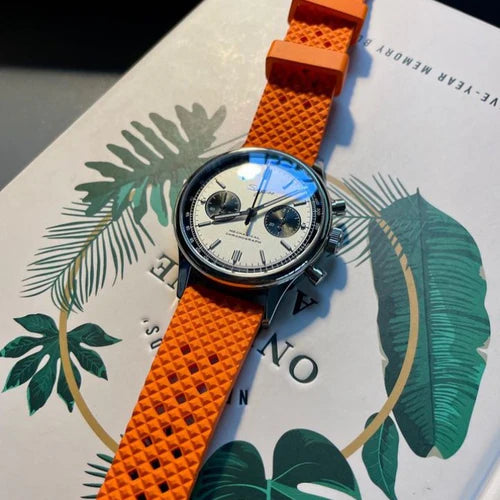 time+ FKM Rubber Fluororubber Tropical Style Quick Release 2 Piece Watch Strap Band Orange on vintage chronograph