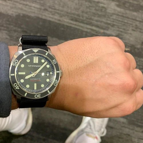 time+ Ballistic Nylon Military Watch Strap Black on SPINNAKER Automatic - time+