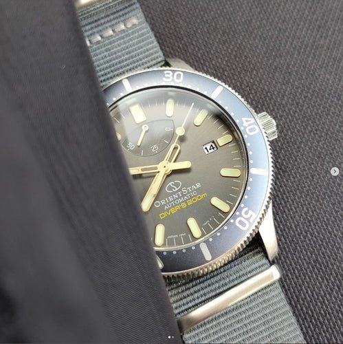 time+  Ballistic Nylon Military Watch Strap Light Grey on ORIENT STAR Diver's - time+