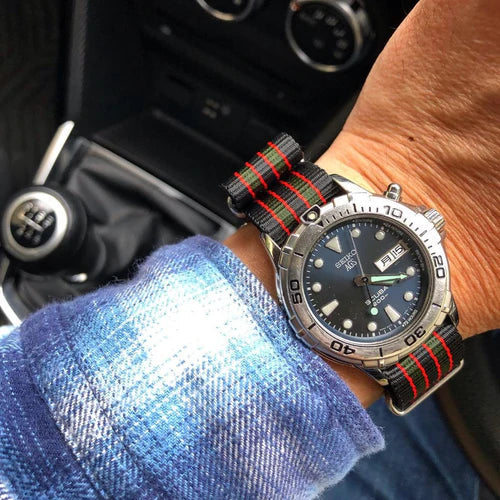 time+ Ballistic Nylon Military Watch Strap Vintage Bond on SEIKO AGS SCUBA200