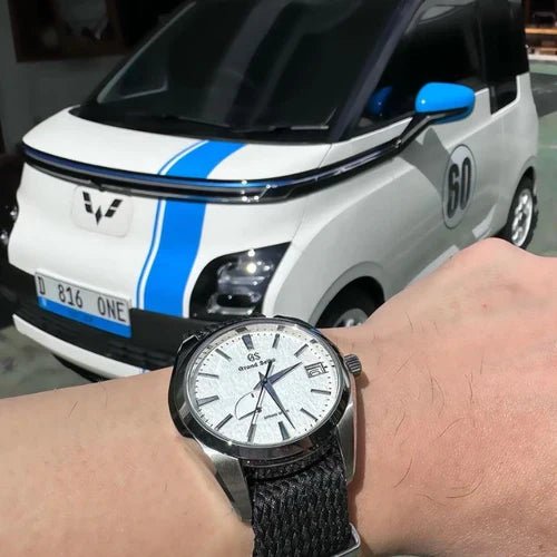 time+ Perlon Military Watch Strap Black on Grand SEIKO Snowflake SBGA211 - time+