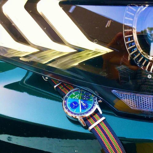 time+ Ballistic Nylon Military Watch Strap Vintage Bond on BREITLING Top Time Ford Mustang - time+