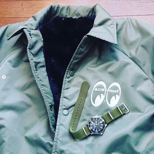 time+ Ballistic Nylon Military Watch Strap Olive on OMEGA Seamaster - time+