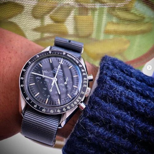 time+ Ballistic Nylon Military Watch Strap Dark Grey on OMEGA Speedmaster - time+