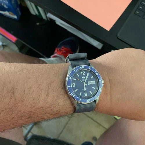 time+ Ballistic Nylon Military Watch Strap Light Grey on ORIENT Divers - time+