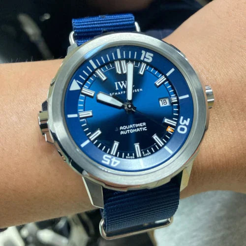 time+ Ballistic Nylon Military Watch Strap Navy on IWC AQUATIMER AUTOMATIC