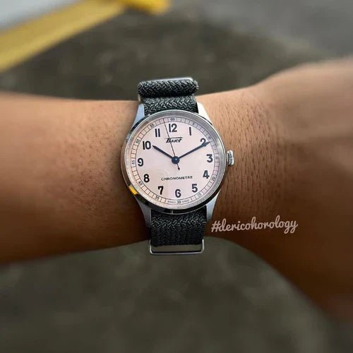 time+  Perlon Military Watch Strap Grey on TISSOT - time+