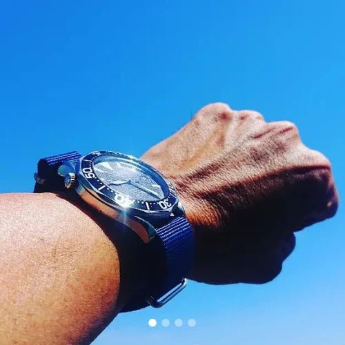 time+ Ballistic Nylon Military Watch Strap Navy on OMEGA Seamaster - time+