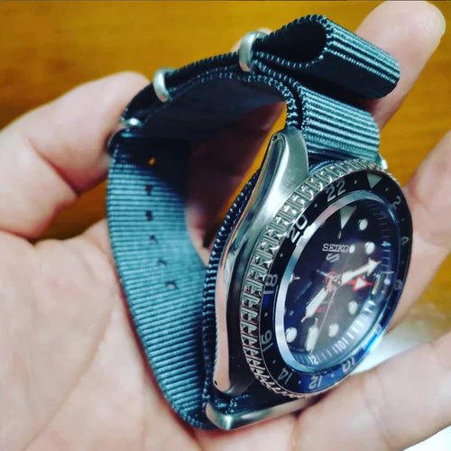 time+ Ballistic Nylon Military Watch Strap Dark Grey on SEIKO 5 - time+