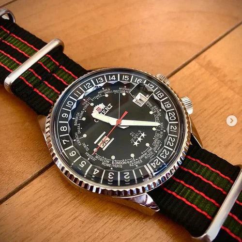 time+ Ballistic Nylon Military Watch Strap Vintage Bond on ORIENT King Master World Time