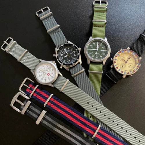 time+ Ballistic Nylon Military Watch Strap Light Grey, Dark Grey, Olive and Black on SWISS MILITARY etc