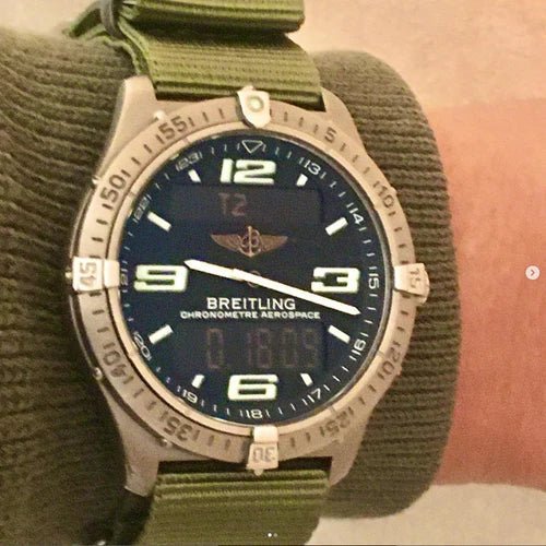 time+  Ballistic Nylon Military Watch Strap Olive on BREITLING Aerospace - time+