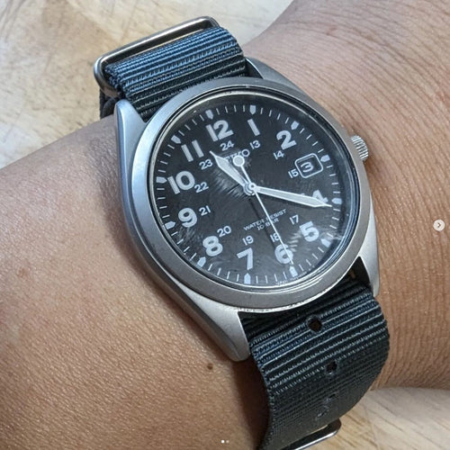time+ Ballistic Nylon Military Watch Strap Dark Grey on SEIKO SPIRIT