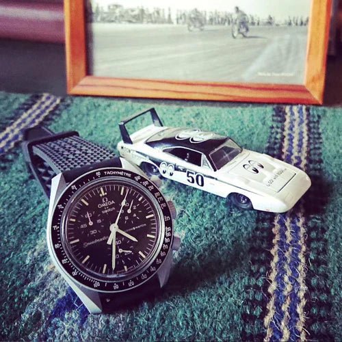 time+ FKM Rubber Fluororubber Tropical Style Quick Release 2 Piece Watch Strap Band Navy on Omega × Swatch Speedmaster Moonwatch Mission to the Moon - time+