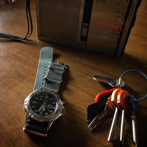 time+  Ballistic Nylon Military Watch Strap Light Grey on SEIKO AGS SCUBA200 - time+