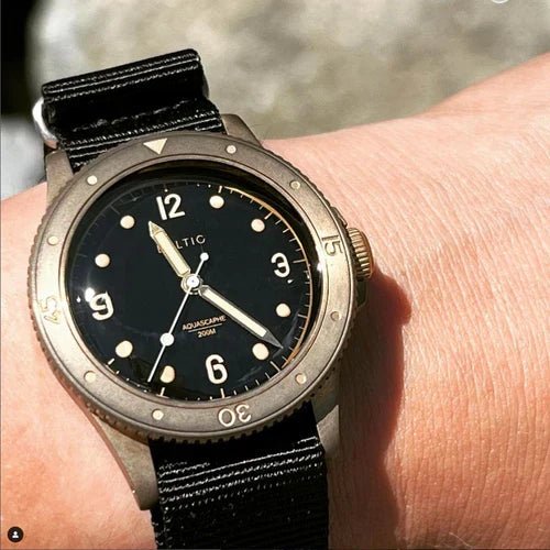 time+ Ballistic Nylon Military Watch Strap Black on BALTIC AQUASCAPHE bronze - time+