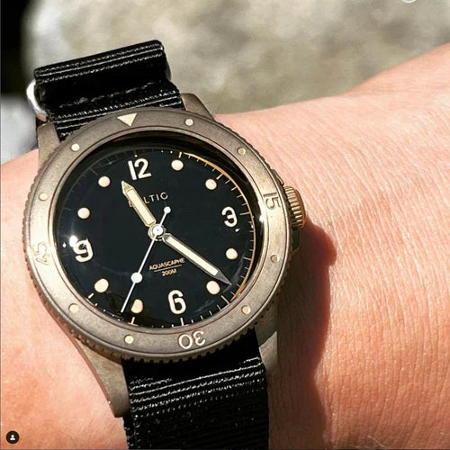 time+ Ballistic Nylon Military Watch Strap Black on BALTIC AQUASCAPHE bronze