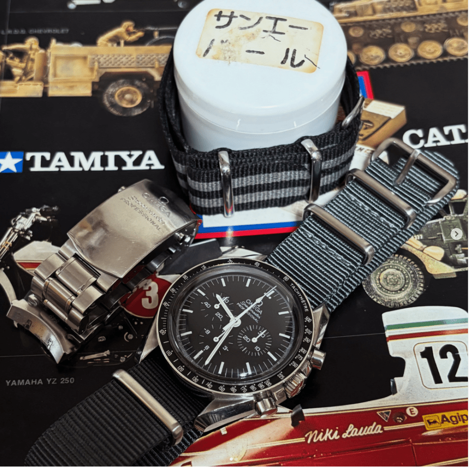 time+ Ballistic Nylon Military Watch Strap / Dark Grey - Brushed on OMEGA Speedmaster - time+