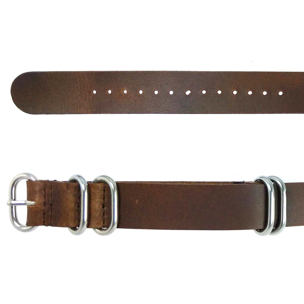 time+ 5-ring Oil Leather Military Watch Strap Brown
