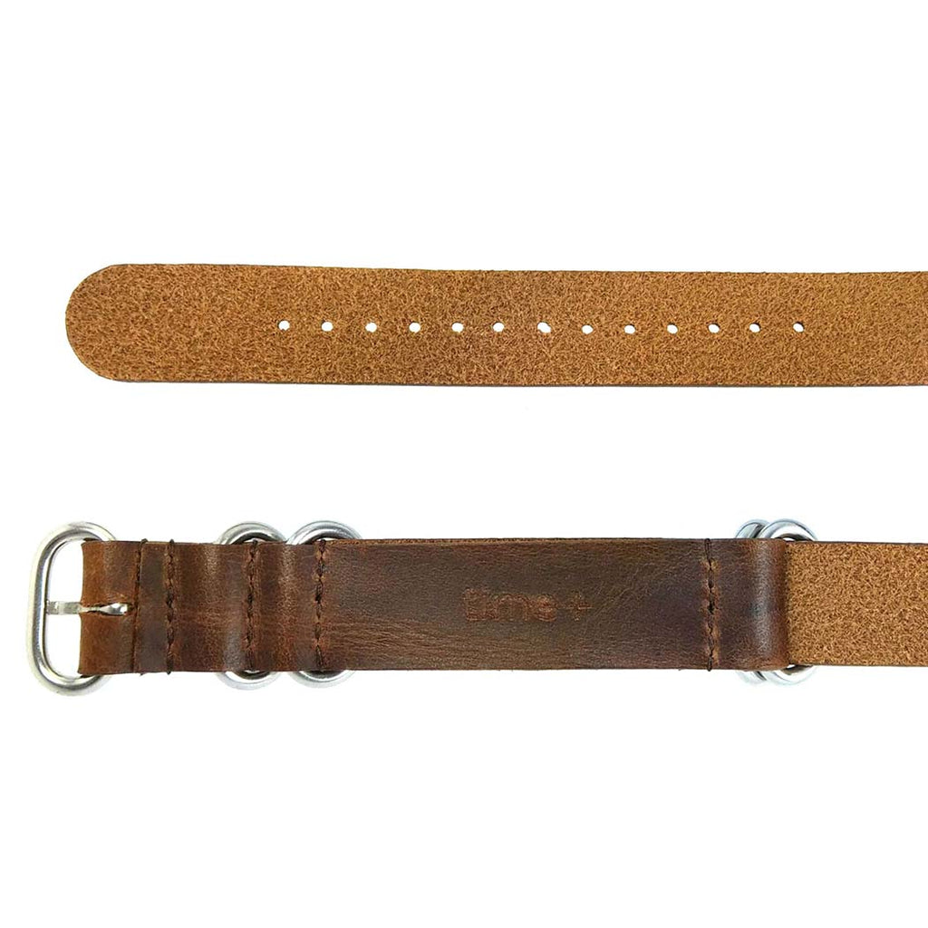 time+ 5-ring Oil Leather Military Watch Strap Brown