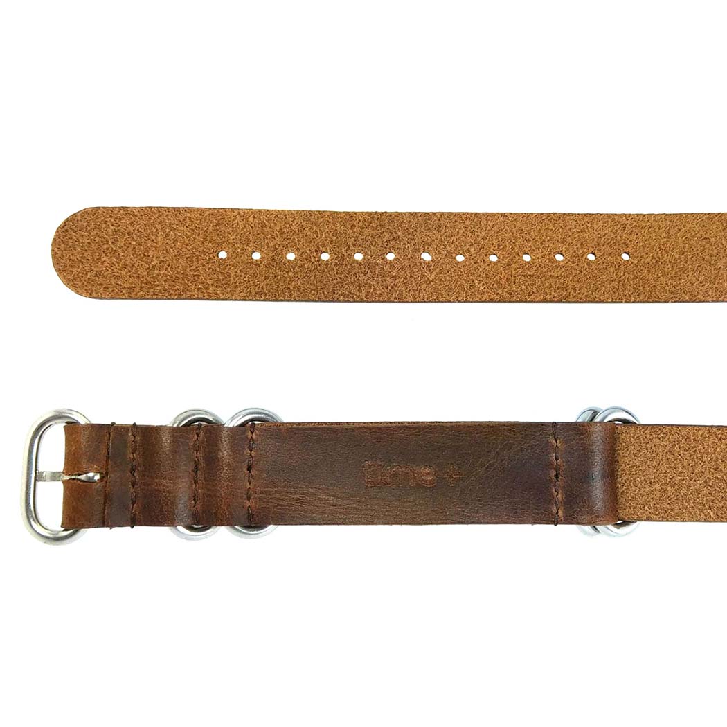 time+ 5-ring Oil Leather Military Watch Strap Brown