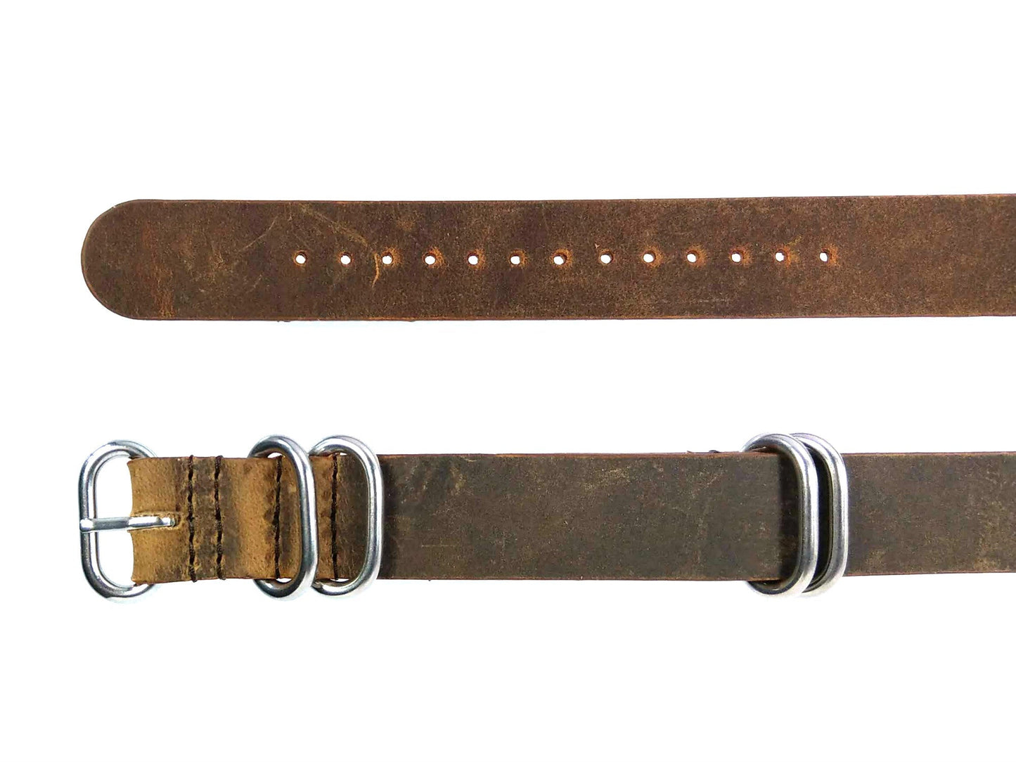 time+ 5-ring Distressed Leather Military Watch Strap Vintage Brown