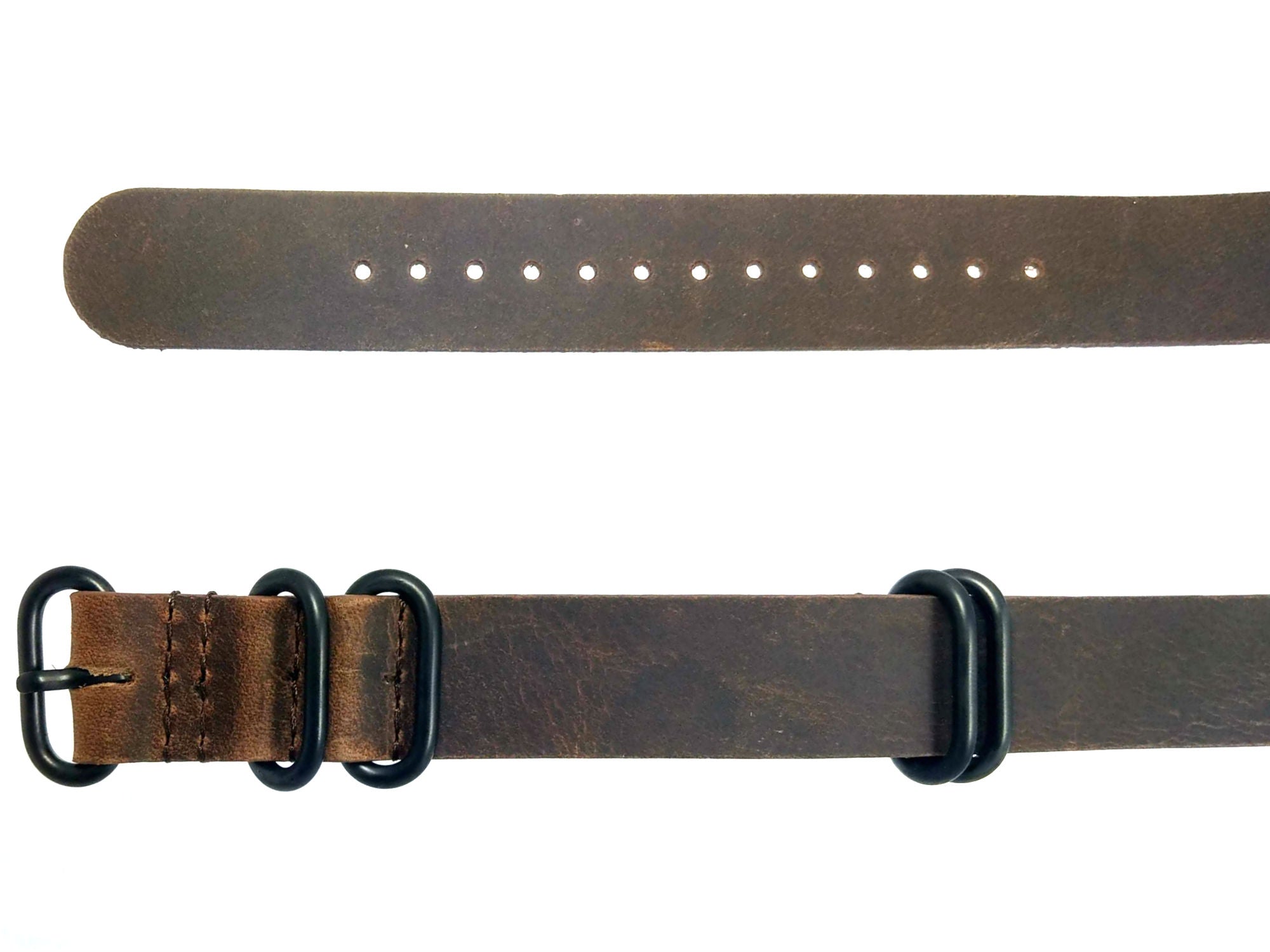 time+ 5-ring Distressed Leather Military Watch Strap Vintage Brown