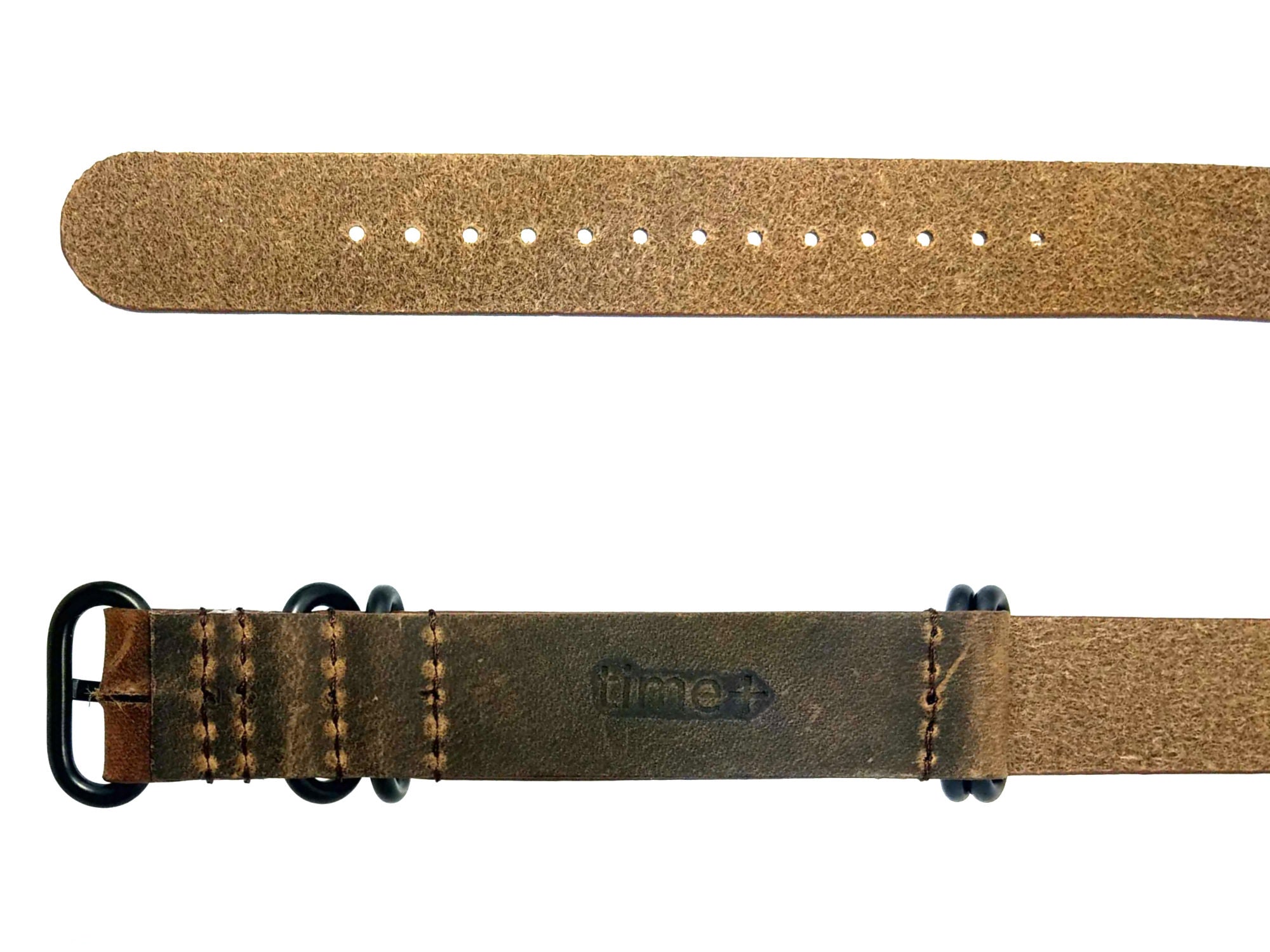 time+ 5-ring Distressed Leather Military Watch Strap Vintage Brown