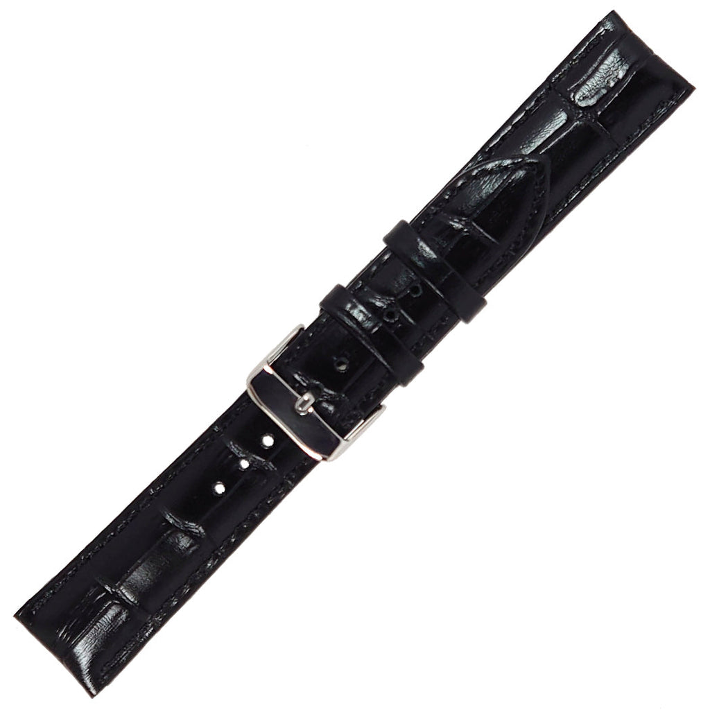 time+ 2 Piece Crocodile Embossed Leather Watch Strap Band Black