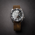 time+ 2 Piece Distressed Leather Watch Strap Vintage Brown - Matte Black