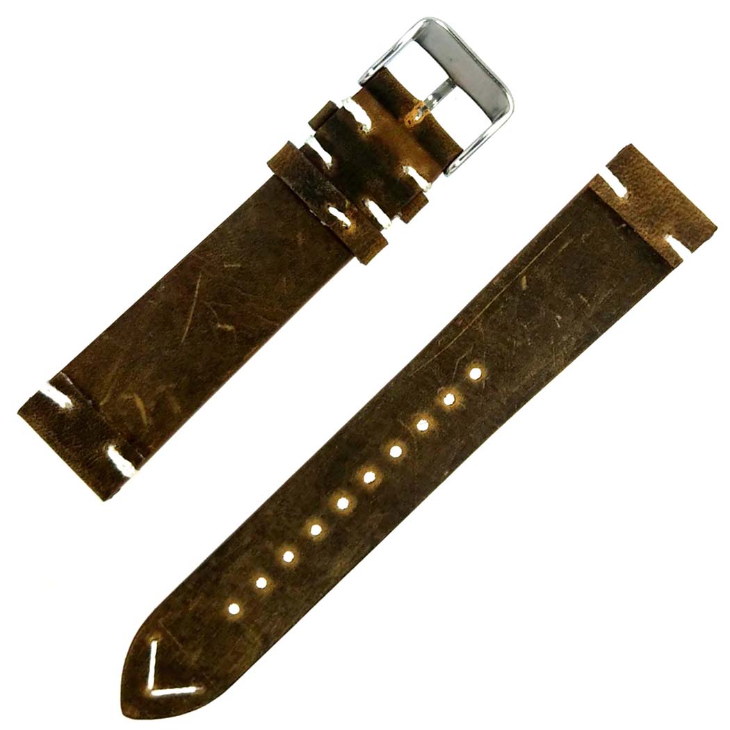 time+ 2 Piece Distressed Leather Watch Strap Vintage Brown - Polished