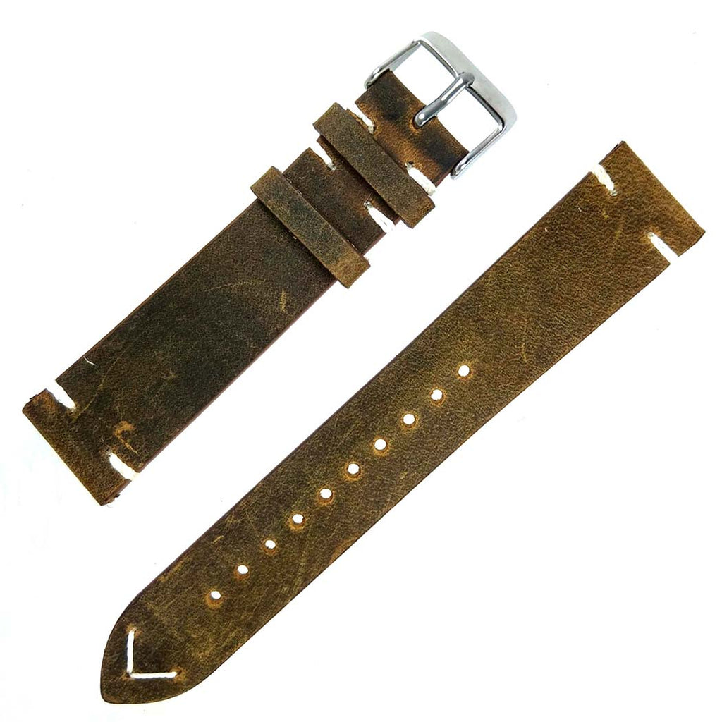 time+ 2 Piece Distressed Leather Watch Strap Vintage Brown - Polished