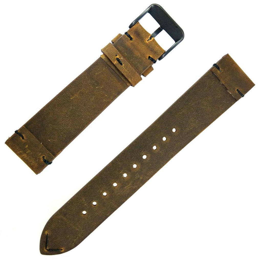 time+ 2 Piece Distressed Leather Watch Strap Vintage Brown - Matte Black