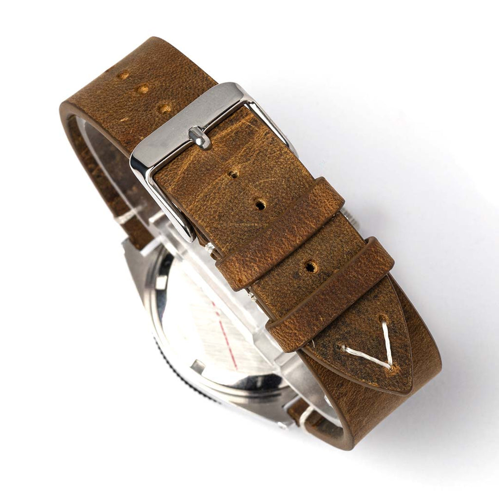 time+ 2 Piece Distressed Leather Watch Strap Vintage Brown - Polished