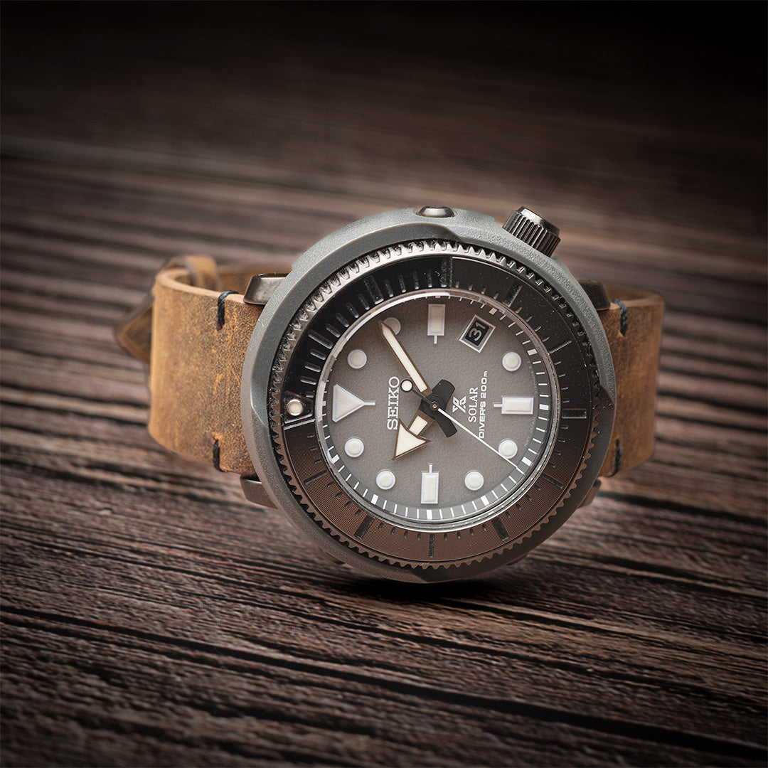 time+ 2 Piece Distressed Leather Watch Strap Vintage Brown