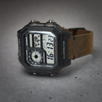 time+ 2 Piece Distressed Leather Watch Strap Vintage Brown - Matte Black