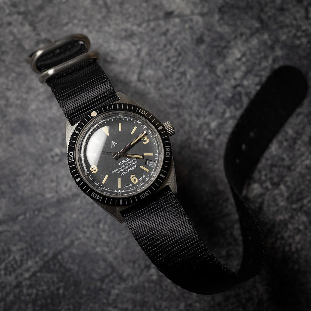 time+ 3 - ring Seat Belt Nylon Military Watch Strap Black - Brushed