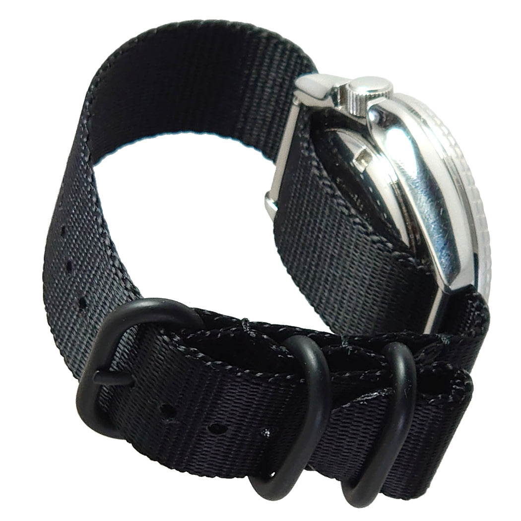 time+ 3-ring Seat Belt Nylon Military Watch Strap Black