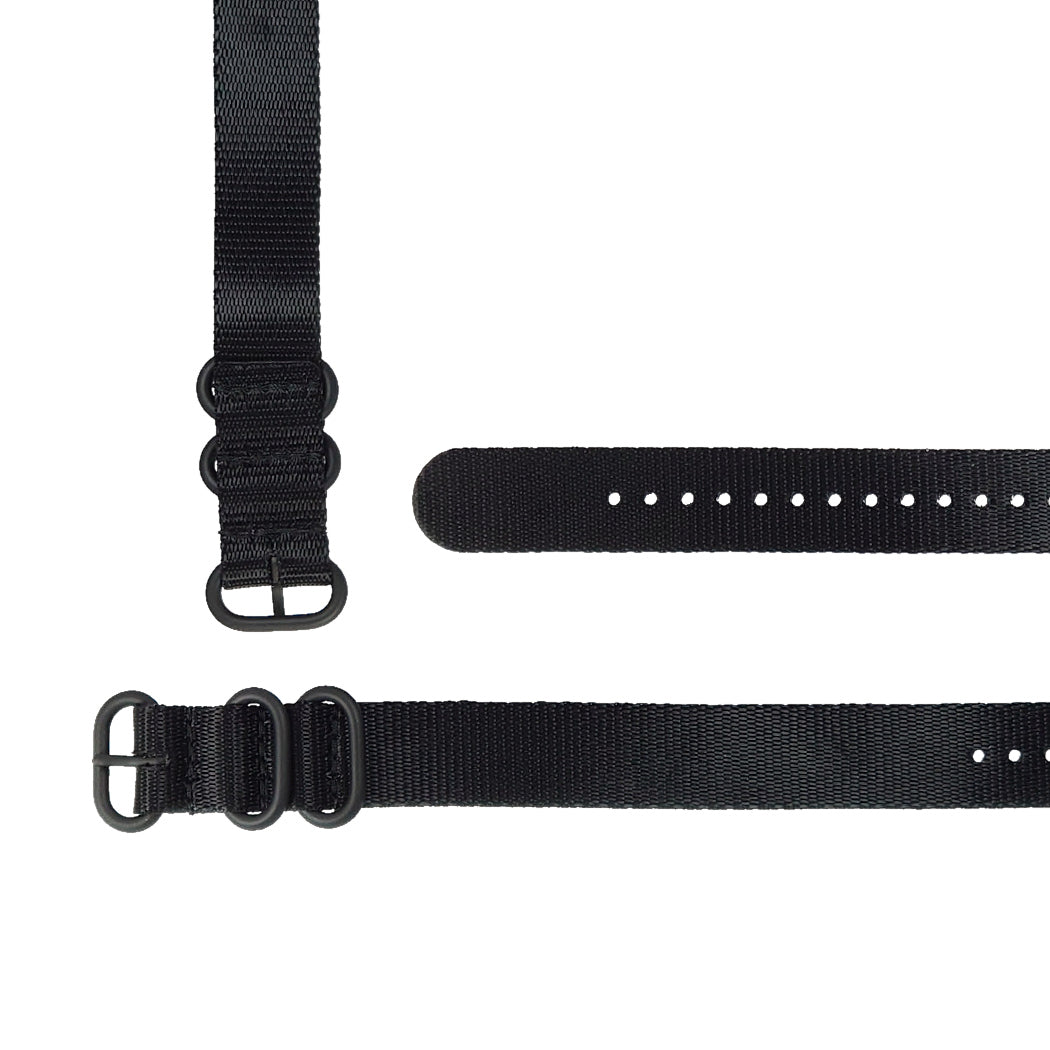 time+ 3-ring Seat Belt Nylon Military Watch Strap Black