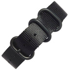 time+ 3 - ring Seat Belt Nylon Military Watch Strap Black - Matte Black