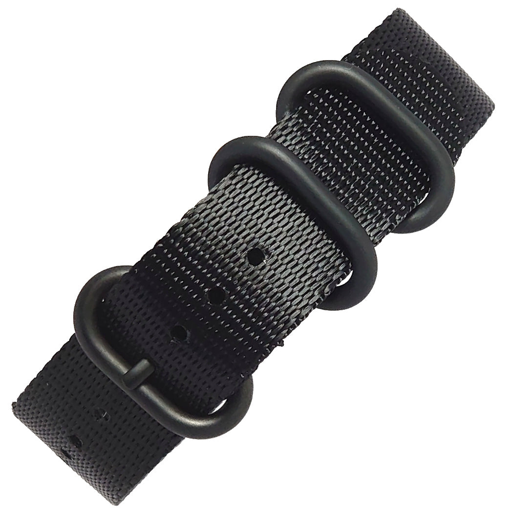 time+ 3-ring Seat Belt Nylon Military Watch Strap Black