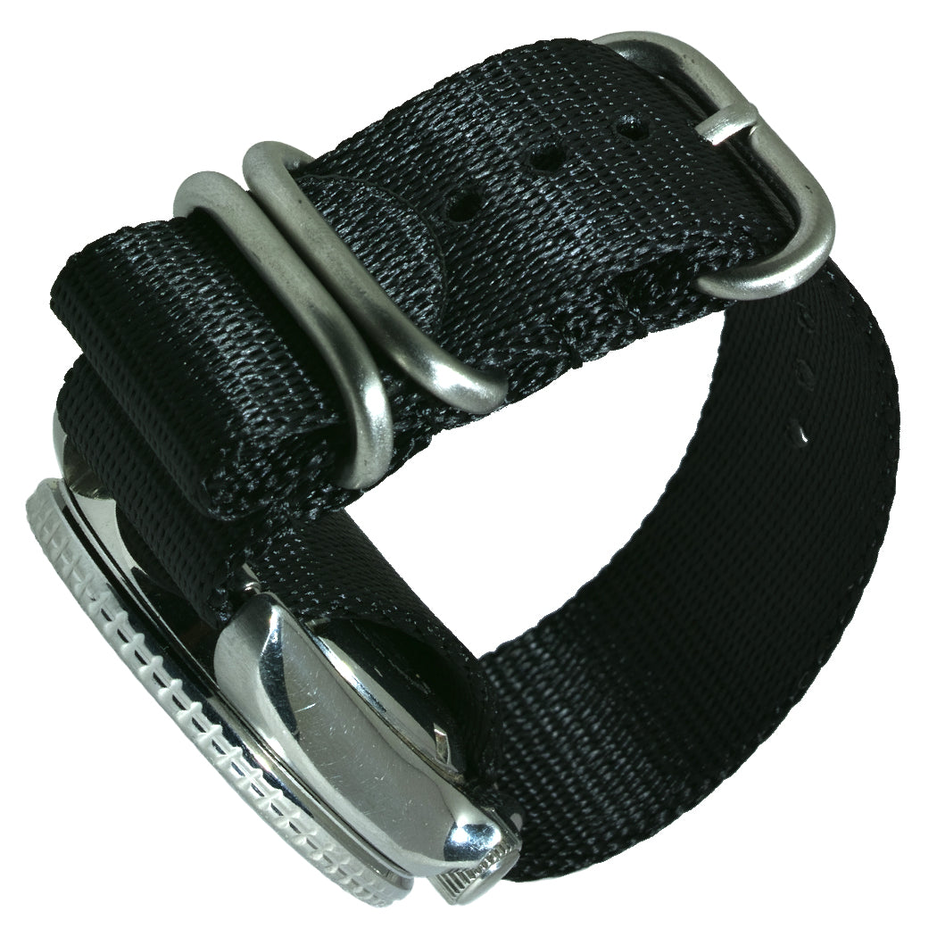 time+ 3-ring Seat Belt Nylon Military Watch Strap Black