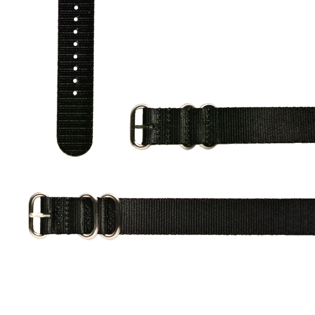 time+ 3-ring Seat Belt Nylon Military Watch Strap Black