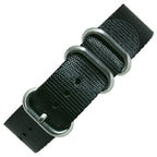 time+ 3 - ring Seat Belt Nylon Military Watch Strap Black - Brushed