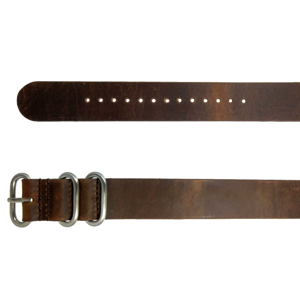 time+ 3-ring Distressed Leather Military Watch Strap Vintage Brown