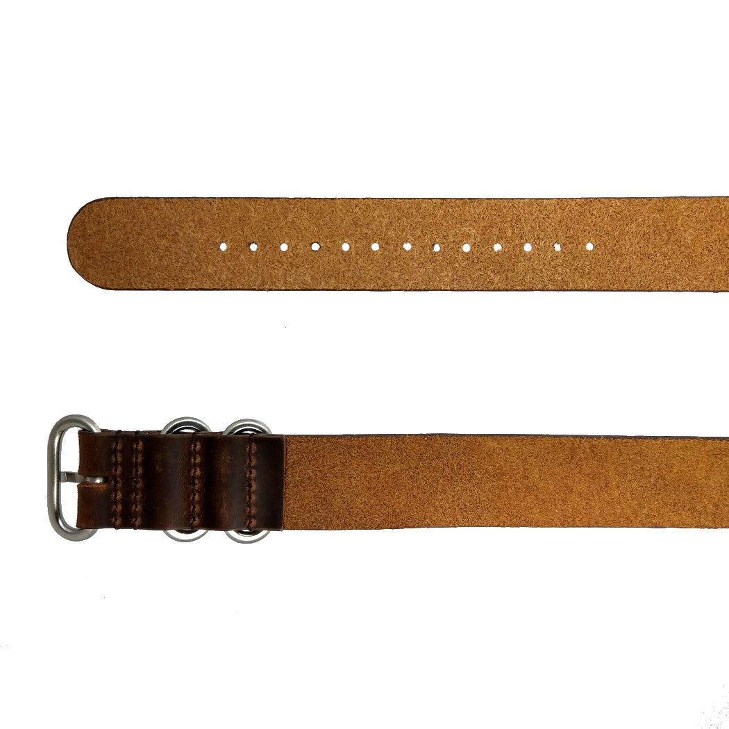 time+ 3-ring Distressed Leather Military Watch Strap Vintage Brown